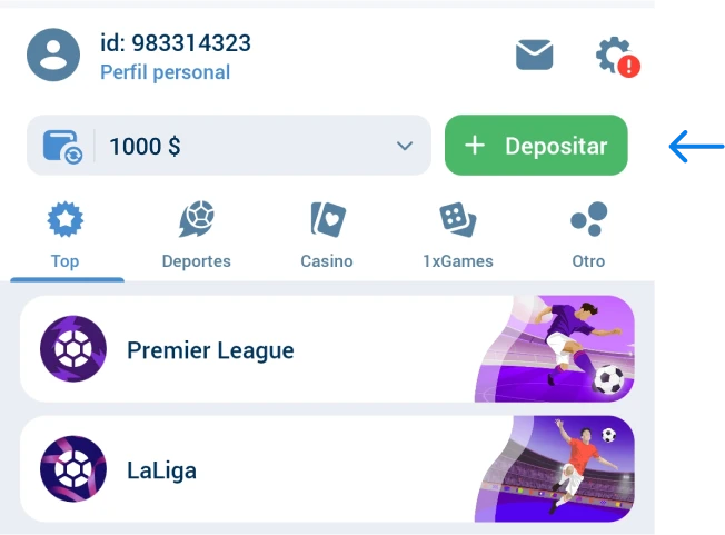 Ve a la sección de depósitos 1xbet Betapk Colombia